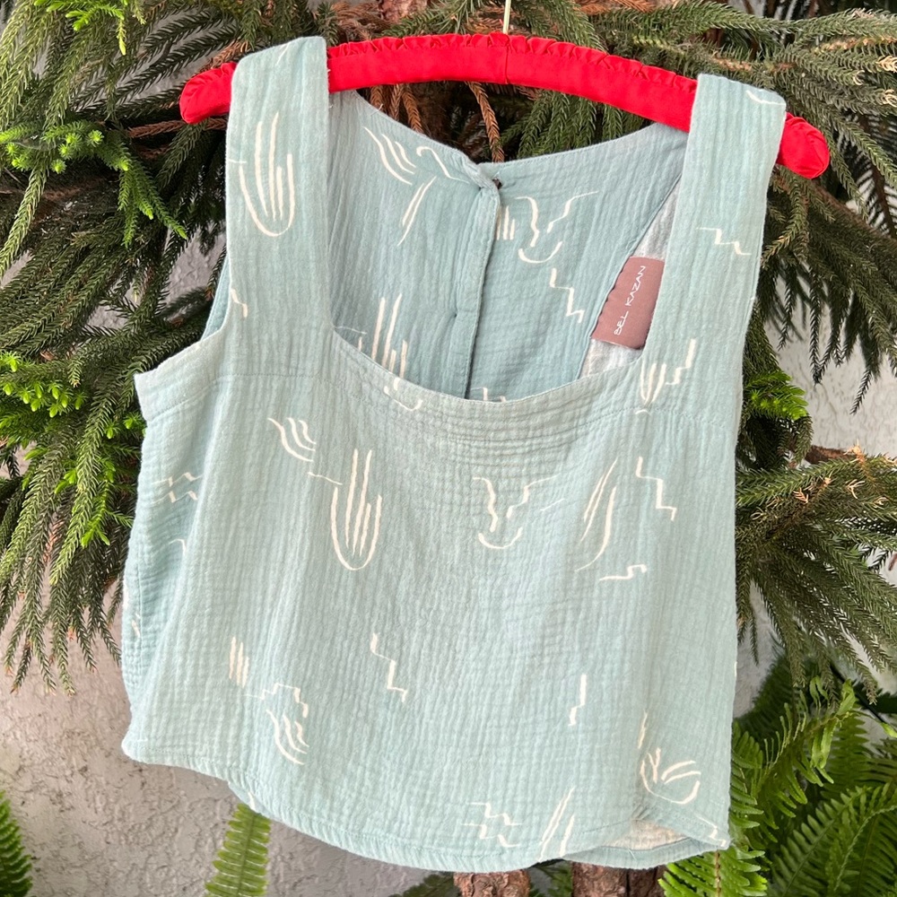 Bel Kazan Aqua Larkin Gauze Top in Ocean Lou Print | Woven Cotton Muslin | Small